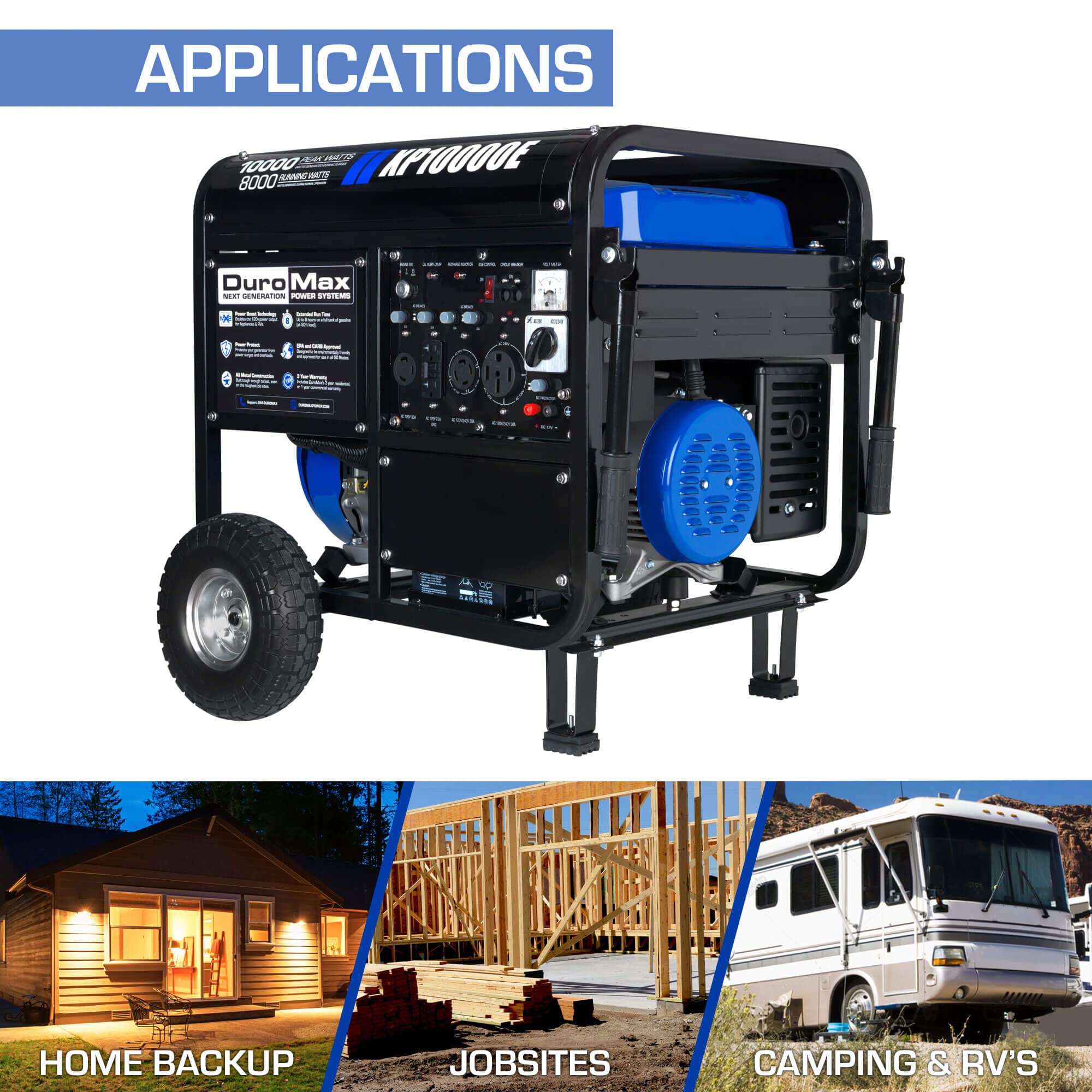 DuroMax XP13000EH 13,000-Watt Dual Fuel Portable Generator - Gas & Propane, Electric Start, Whole Home Backup Power, Transfer Switch Ready, RV & Emergency Ready