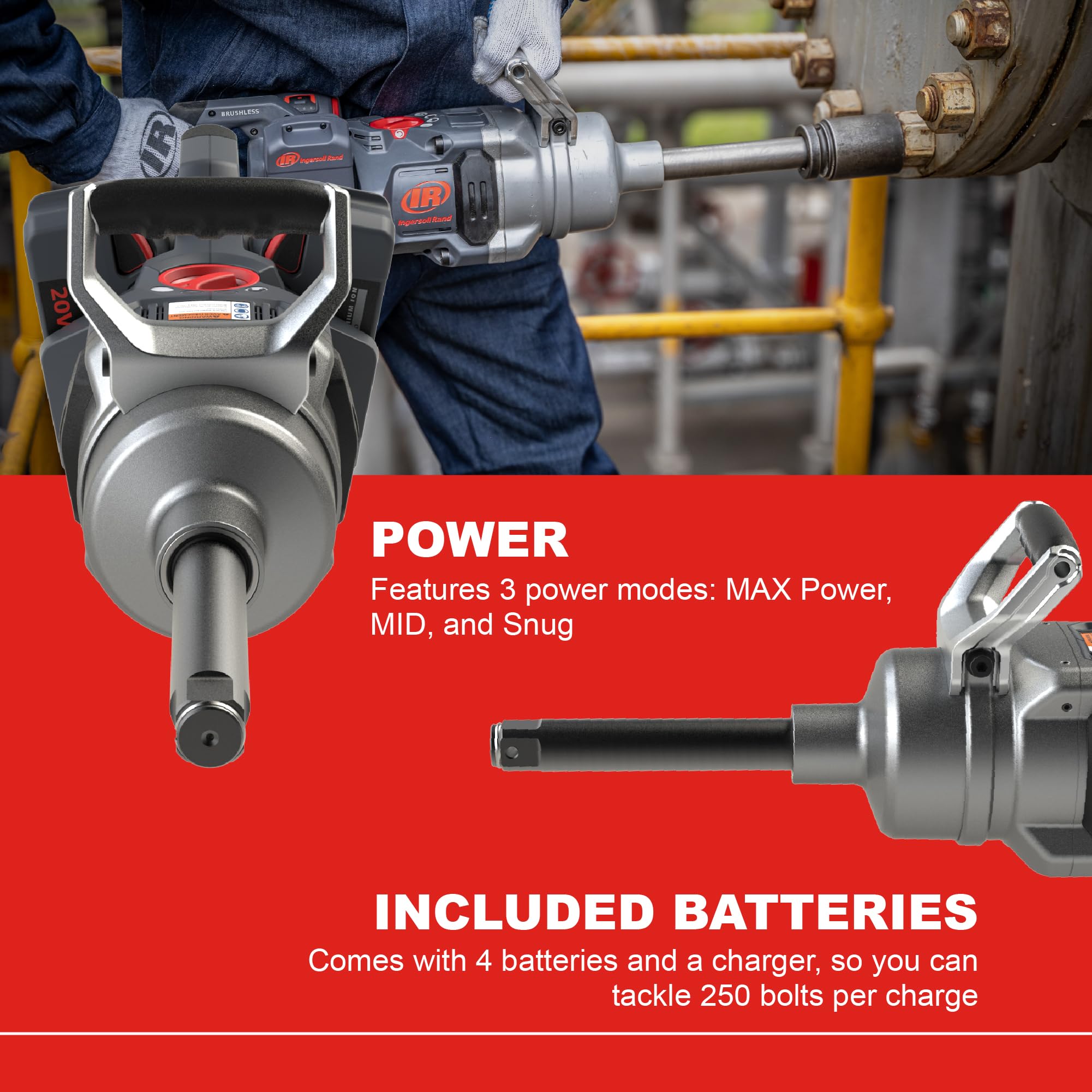 Ingersoll Rand W9691-K4E W9000 Series 20-Volt 1-Inch Cordless Impact Wrench Kit with Charger and 6-Inch Extended Anvil