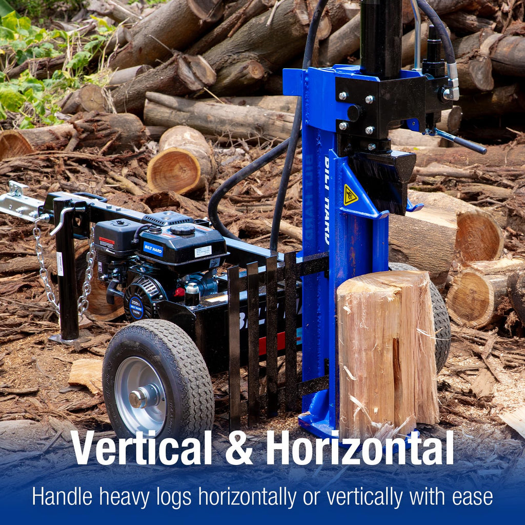 BILT HARD 25-Ton Horizontal/Vertical Log Splitter, Gas Wood Splitter with 209cc OHV Engine, 2" Ball Coupler, 16" DOT Tires, 2 Stage Gear Pump, Hydraulic Log Splitter, Firewood Splitting Machine