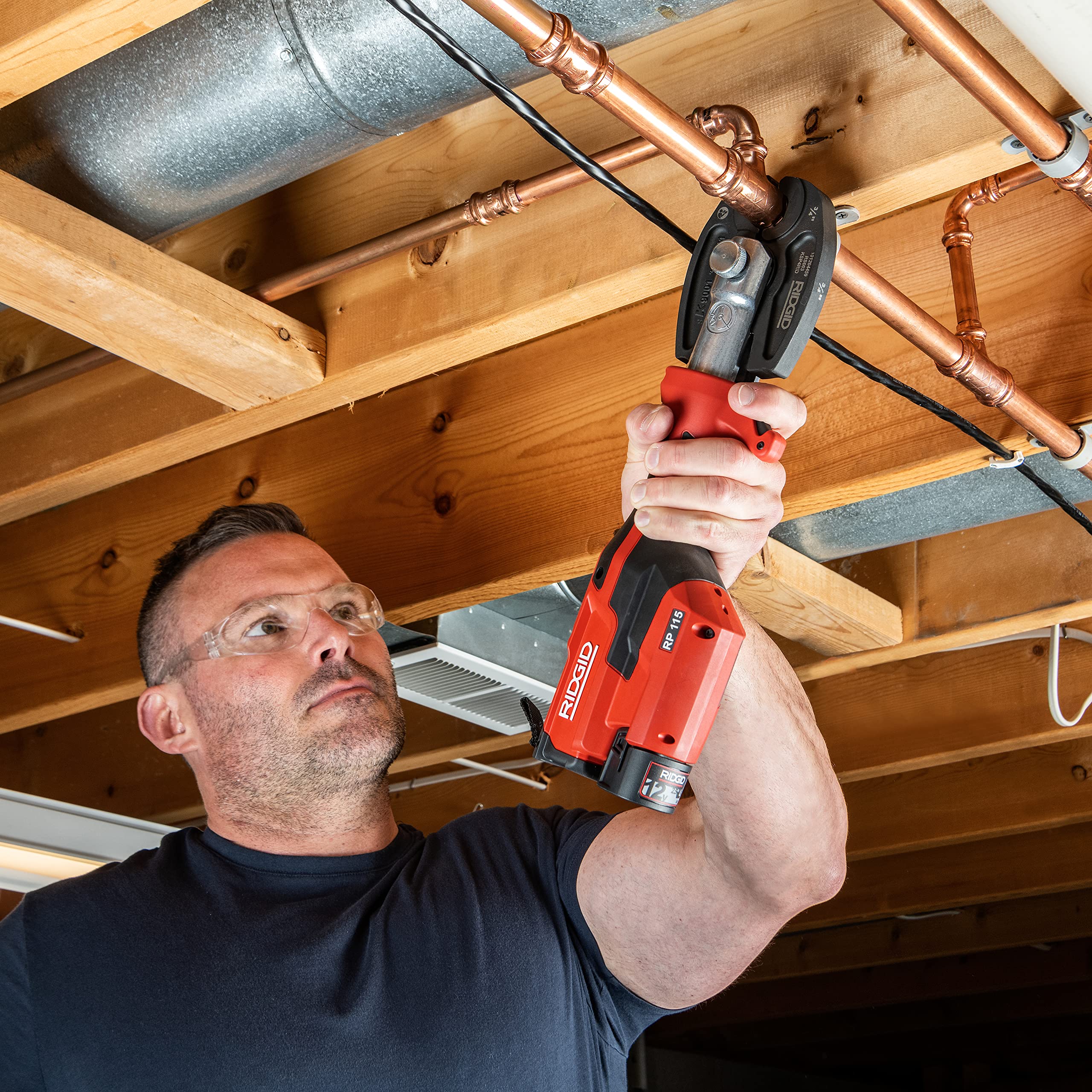 RIDGID 72553 Model RP 115 Mini Press Tool and Battery Kit with 1/2" to 3/4" ProPress Press Tool Jaws, 2V Li/Ion Battery, 12V Charger, and Carrying Case , Red