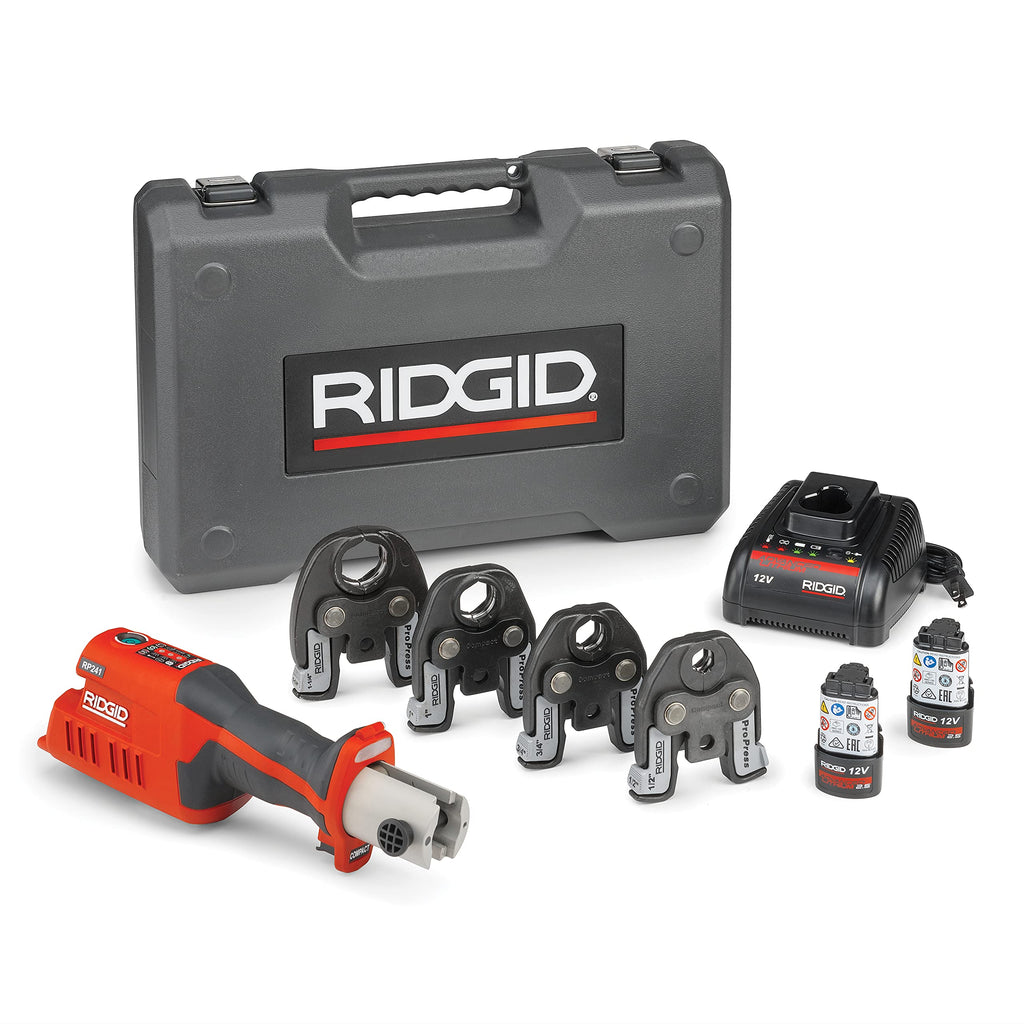 RIDGID 78148 RP 251 Compact Press Tool Battery Kit with ProPress Jaws (1/2" to 1-1/4"), In-Line Pressing Tool for Copper, Stainless Steel, PEX, and Carbon Steel